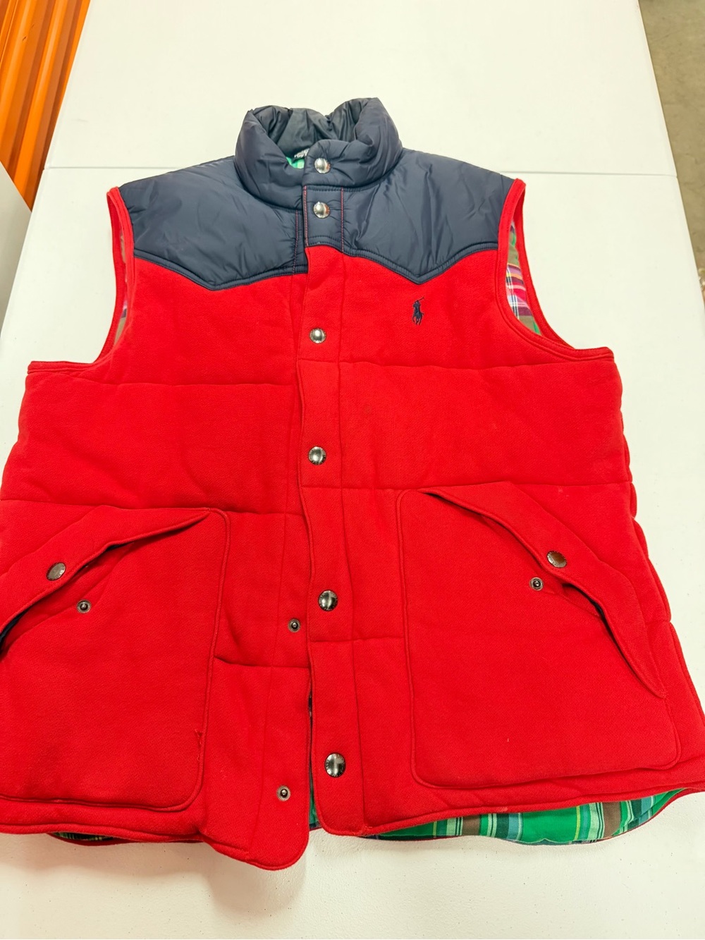 Polo Ralph Lauren Red Plaid Lined Quilted Snap Utility Vest Men’s Large L
B318